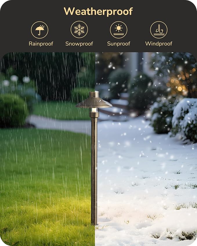 EDISHINE Solid Brass Low Voltage Landscape Lighting with G4 Bulbs 6 Pack | 22" Tall 6" Shade, 12V 350LM 3000K, Heavy Duty, Waterproof LED Pathway Lights Wired for Path, Yard, Garden