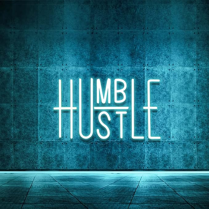 Hustle Words LED Neon Lights Party Decorations, USB Powered Switch LED Neon Lights Brightness Adjustable for Office Room, Gym Room, Man Cave, Gamer Room Decor (Blue)