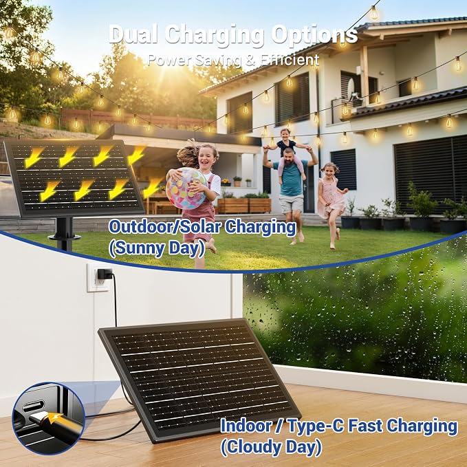 200FT Solar String Lights Outdoor Waterproof, 72+2 LED Solar Powered Lights with Remote Control, 3 Light Modes & Dimmable, USB-C Charging for Patio, Backyard, Garden, Camping