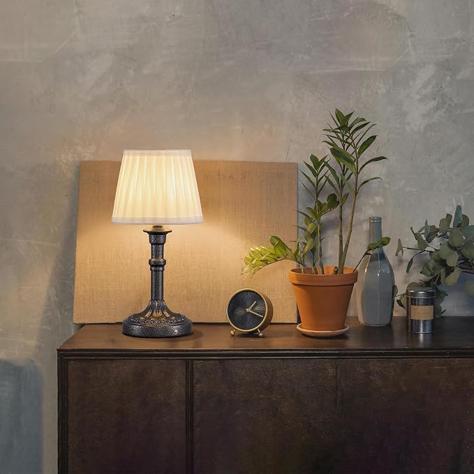 KDG Mottled Silver Cordless Table Lamps Set of 2, Beige Fabric Shade Light | 2700K Stepless Dimmable 4000mAh Battery Powered Portables Small Desk Lamp, LED Lighting for Living Room, Dining Room, Bedroom