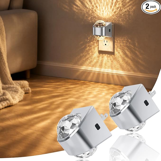 JandCase Night Lights Plug into Wall, 2 Pack Star Projector Night Light | 3000K Soft White, Automatic Galaxy Nightlight Plug in with Light Sensor for Bathroom Hallway Room Decor