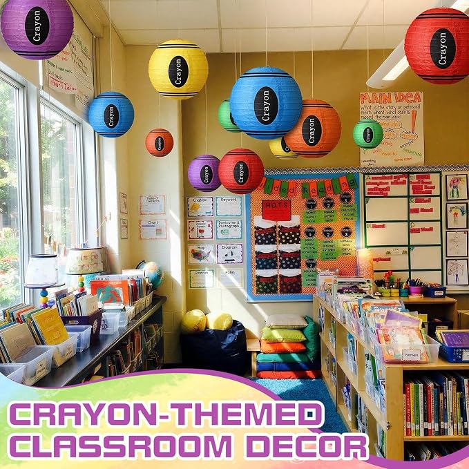12 Pcs Back to School Classroom Crayon Paper Lanterns 10 Inch Crayon Classroom Hanging Decor for First Day of School Kindergarten Welcome Party Supplies