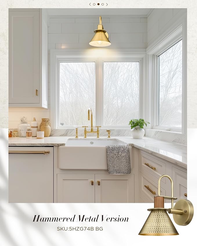 Gold Wall Sconces, HWH Indoor Wall Lights, Vintage Barn Wall Lamp, Brass Wall Sconce Light for Bedroom Living Room Kitchen, Gold Finish, 5HZG56B BG