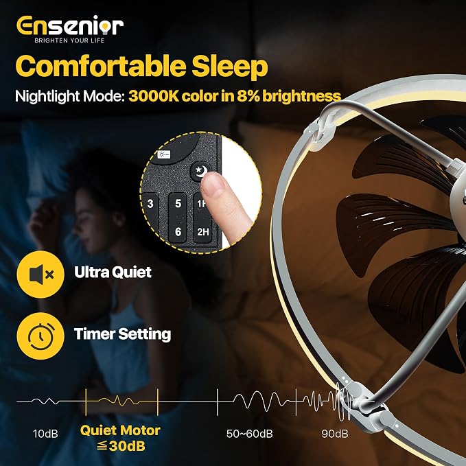 Ensenior 24 Inch Flush Mount Ceiling Fans with Lights, APP Control, White | Quiet Reversible Motor, Night Light Mode, 6 Speeds, 3CCT, Dimmable, Low Profile, Remote, Memory Function, Timer, Bedroom