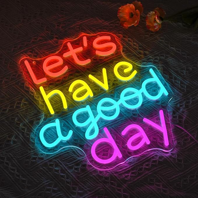 Lets Have A Good Day Neon Sign for Wall Decor, USB Powered Colorful Letters Neon Light, Motivation LED Light Up Sign for Bar Cafe Restaurant Office Living Room Parties