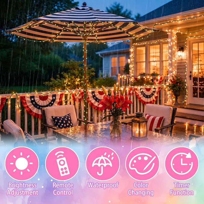 200 LED Fairy Lights Color Changing, 66 FT 35 Colors Christmas Lights with Remote Green Wire, Waterproof Twinkle String Lights for Bedroom Halloween Xmas Tree Holiday Wedding Party Indoor Outdoor