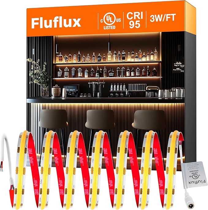24V DC COB LED Strip Lights 2700K, 100FT UL Listed LED Tape Light, CRI95+, Dimmable, 3W/FT, Cuttable for Under Cabinet Lighting (Power Supply Required, Not Included)