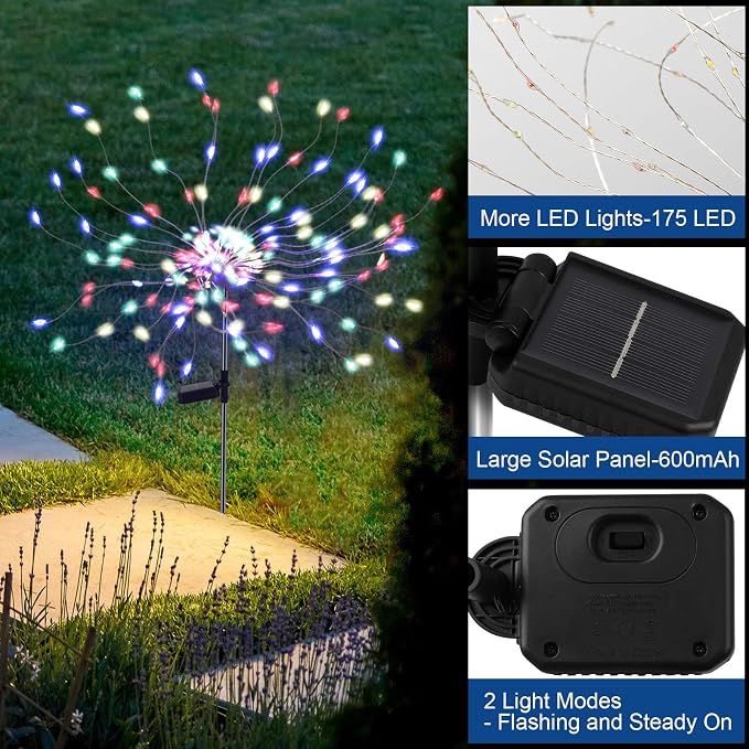 PXBNIUYA 4 Pack 175 LED Solar Garden Light for Yard,Firework Lights Outdoor Waterproof with 2 Modes Twinkling Light, Sparkly Starburst Lights for Wedding Walkway Halloween Christmas Decor(Colorful)