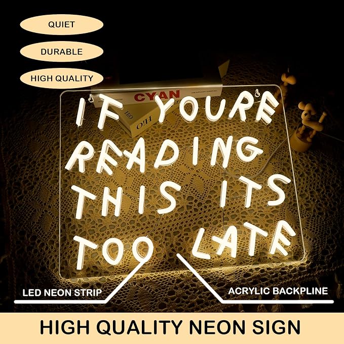 If You’re Reading This Neon Sign Dimmable Funny LED Light Up Sign | Funny Quote Neon Light Wall Decor for Bedroom, Home Bar, Coffee Shop & Office Decor, USB Powered LED Sign, Easy Wall Mount