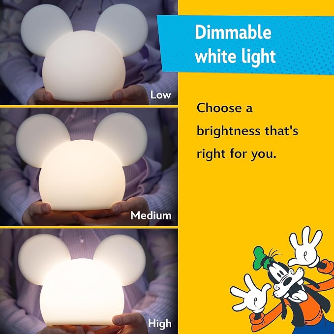 Disney Mickey Mouse Squishy Light, Color Changing, Night Light for Kids, USB Lamp, Battery Operated, Dimmable, Ideal for Bedroom, Playroom, Living Room, and More, 66944 (Pack of 8)