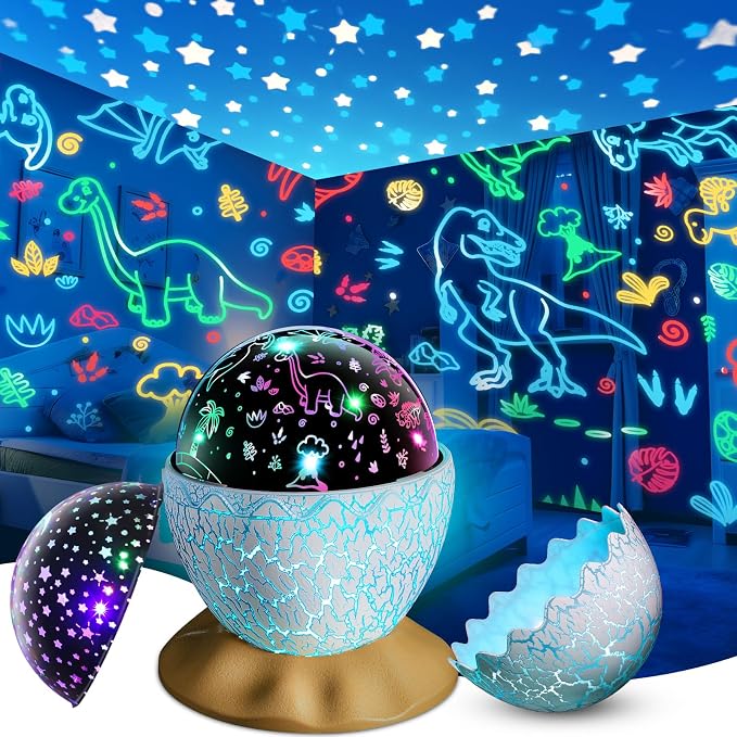 Dinosaur Egg Night Light for Kids, Sensory Toys for Kids Ages 3-5 6 7 8 9 10, Dinosaur Toys Night Light Projector, Birthday Gifts for 3-12 Year Old Boys Girls, 2-in-1 Dino & Star Lamp