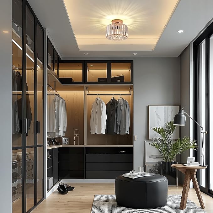 FRIDEKO HOME Crystal Ceiling Light - Small Crystal Chandelier Semi Flush Mount Ceiling Light Fixture Modern Lights for Hallway Bathroom Kitchen Entryway (9.05 Inch, Bulb not Included)