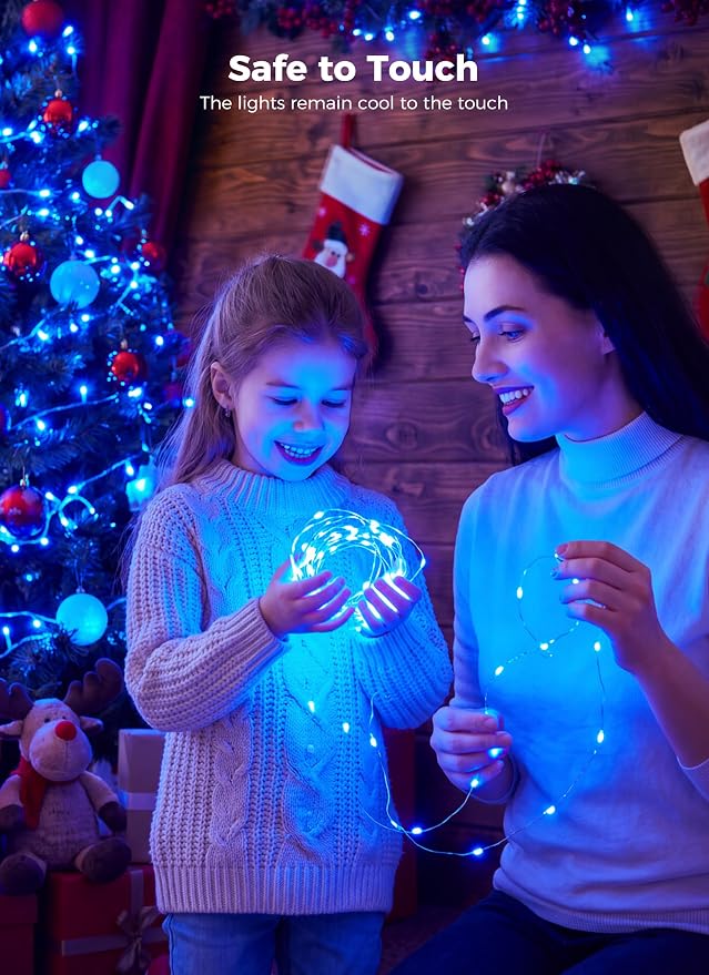Minetom Fairy Lights Plug in, 33Ft 100 LEDs Waterproof Silver Wire Firefly Lights, Adaptor Included, Starry String Lights for Wedding Indoor Outdoor Christmas Patio Ramadan Decorations, Blue