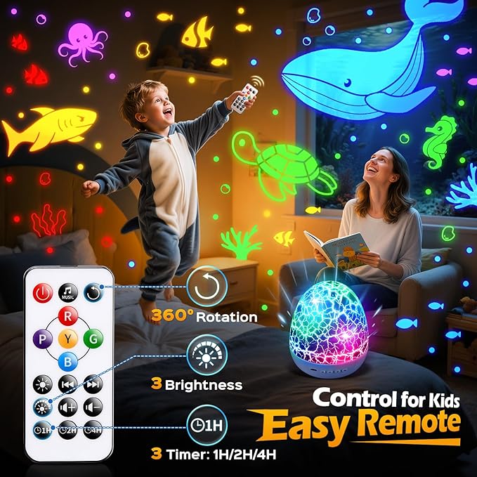 PIKOY Excavator Toys for Boys 3-5【15 Sounds & 6 Films】 Kids Construction Toys Truck Night Light [31 Colors & Remote Control] Dinosaur Egg Light for Nursery Toddler Boys Kids Gifts Easter Eggs Gifts
