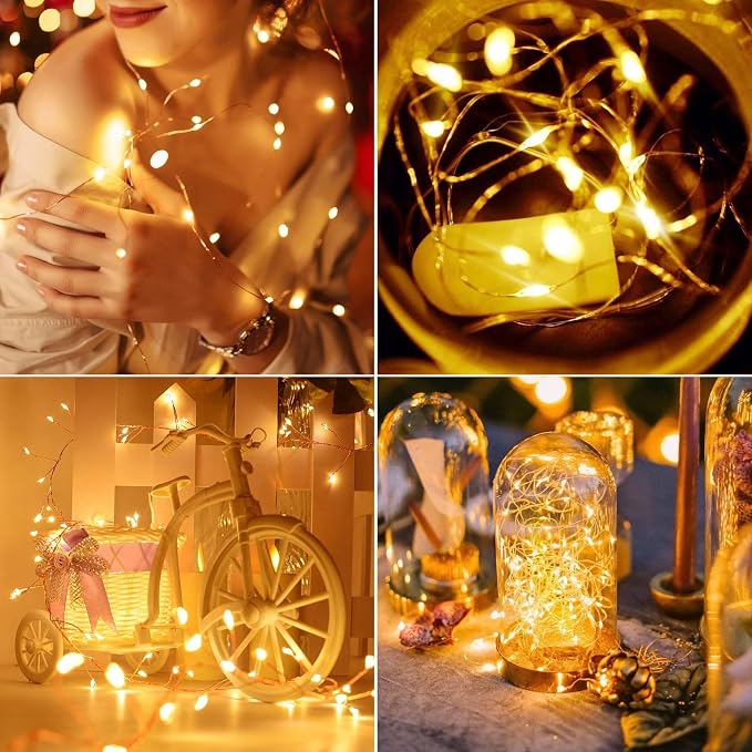 Dailyart 200 Led Fairy Lights - 16.4FT Battery Operated String Lights with Remote, 8 Modes, Waterproof for Bedroom, Christmas Tree & Wreath Decoration