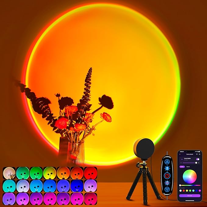 Sunset Lamp Projector Multicolor Changing LED Projection Lamp,Switch Button and APP Control 360 Degree Rotation Sunlight Lamp for Bedroom, Photography, Party, Tiktok Live, Room Decor