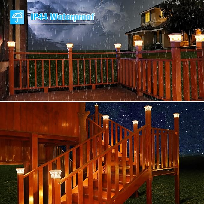 VOLISUN Solar Fence Post Cap Lights, Edison LED 2 Modes 4Pack,Slate White | Solar powered lights fit 4x4/6x6 posts, ideal for garden, deck, mailbox, yard & porch outdoor decoration
