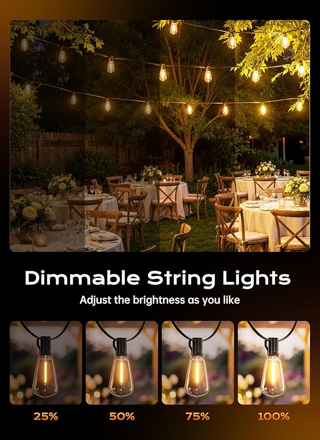 Minetom 132FT Outdoor String Lights with Remote, ST38 Patio Lights Dimmable | Waterproof LED Outdoor Lights with 3 Modes, Shatterproof Connectable Hanging Outside Lights for Backyard Porch Garden Decor