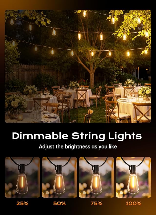 Minetom Outdoor String Lights with Remote 37FT, ST38 Patio Lights | Waterproof LED Christmas Lights with 3 Modes, Shatterproof Connectable Outside Lights for Backyard Porch Deck Garden Decor