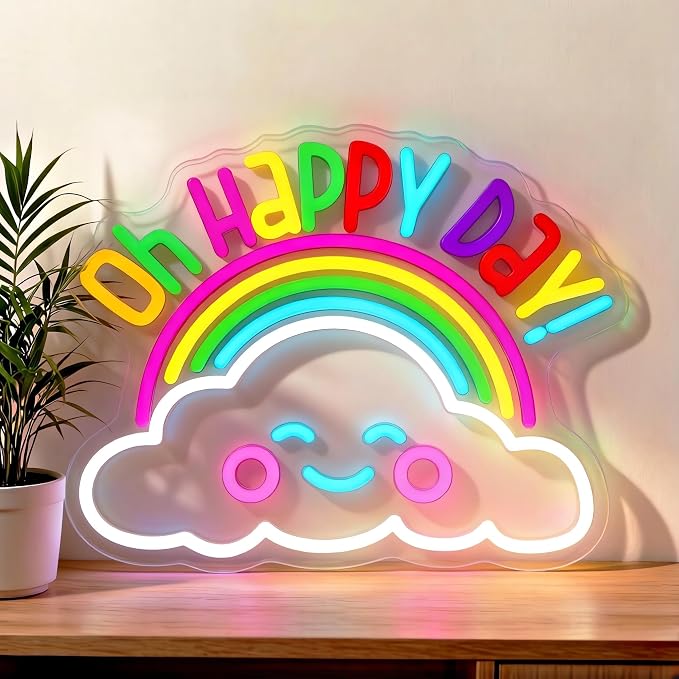 Classroom Neon Sign, Colorful Oh Happy Day Classroom Wall Decor for Kids | Neon Sign for Classroom, Back to School Decor, Kids Room Decor, Playroom Decor, Inspirational LED Lights for Classroom