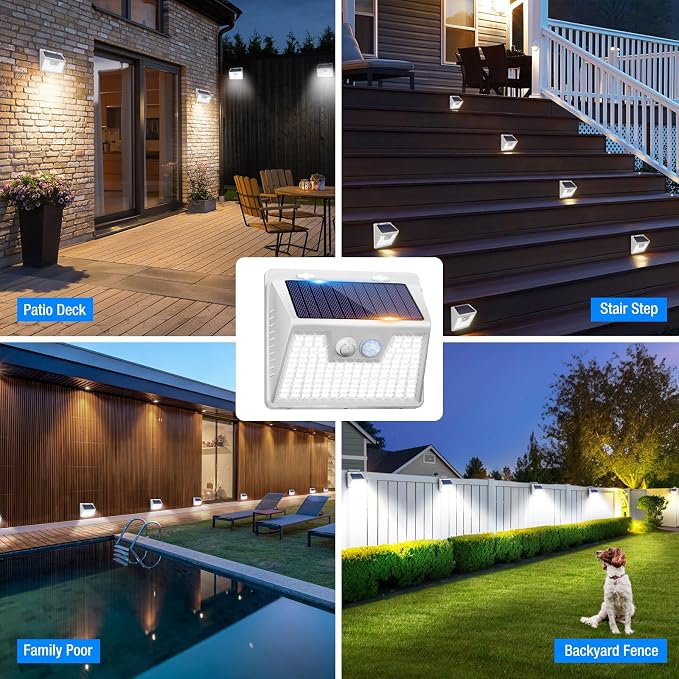 Solar Lights Outdoor Waterproof [12 Packs/140 LEDs], 3 Lighting Modes Motion Sensor Ultra Bright Security Lights for Outside Fence Patio Deck[White]