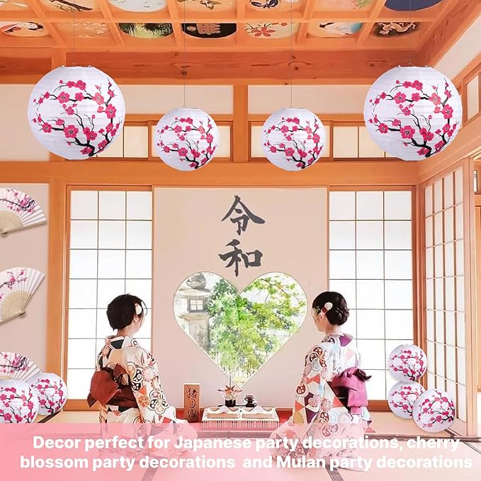 LEFTSTARER 6Pcs Cherry Blossom Lantern Decor for Cherry Blossom Party Decorations, Japanese Paper Lantern Lamp for Japanese Party Decorations, Mulan Party Supplies (12pcs Cherry Blossom)