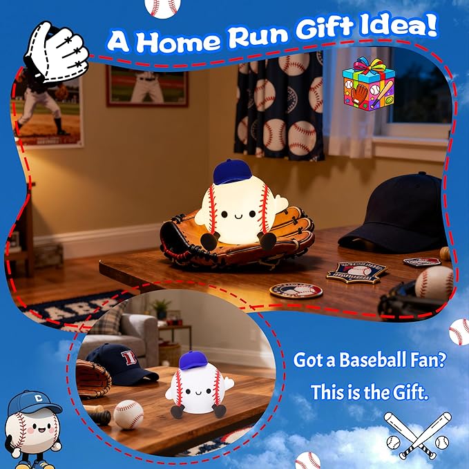 Baseball Night Light, Silicone Touch Control Lamp USB Rechargeable with Timer & Brightness Adjustment, Ideal for Breastfeeding Creates Glow for All Ages Baseball Lovers