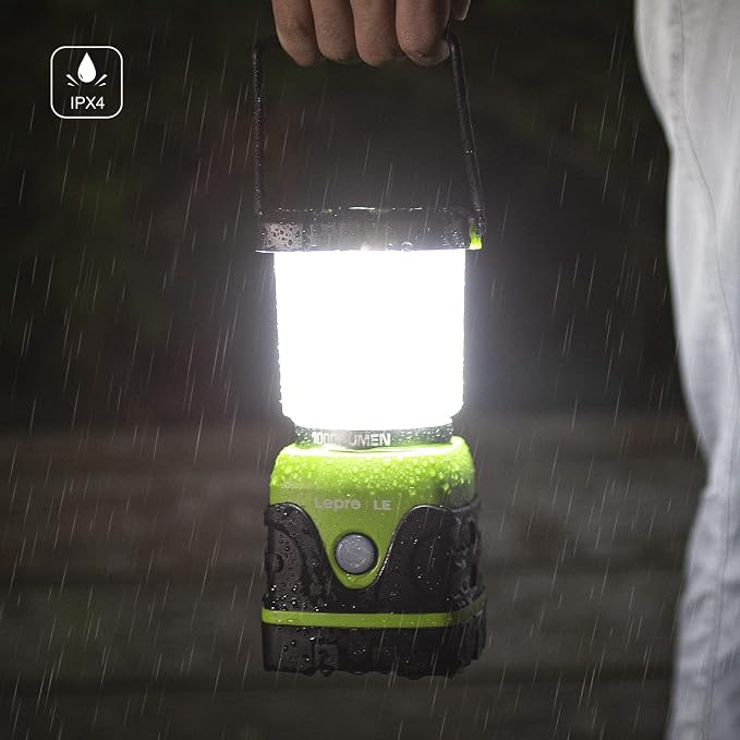 Lepro 1000LM Battery Powered LED Camping Lantern with 4 Light Modes, Green | Camping Essentials, Waterproof Lantern Flashlight for Camping, Emergency Light, Power Outages, Not Rechargeable, 2Packs