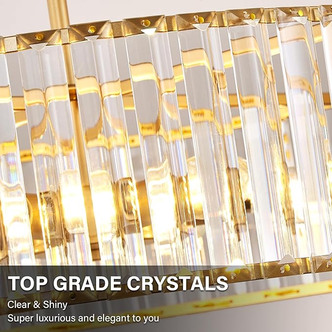 Glod Crystal Ceiling Light Fixture, Modern Semi Flush Chandelier, Round Hanging Lighting Chandeliers for Dining Room, Kitchen, Bedroom, 3-Light, 15.74 Inch