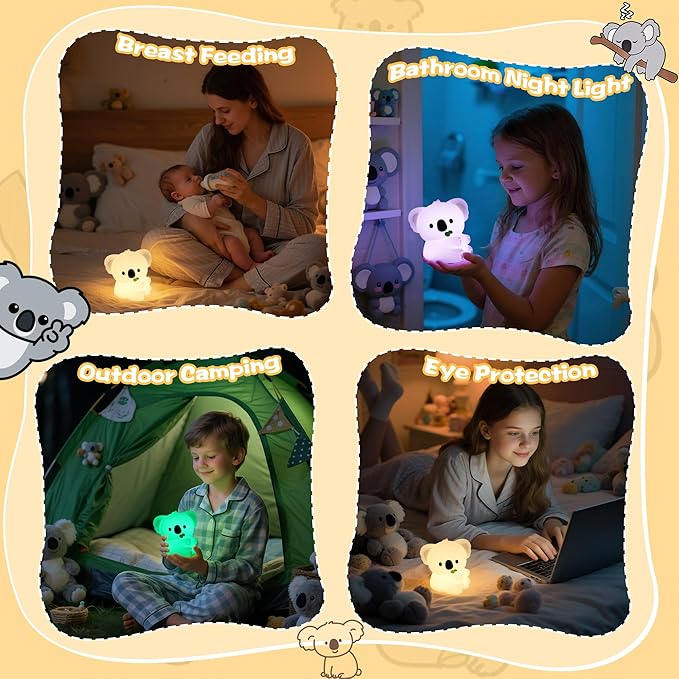 Koala Gifts, Cute Koala Silicone Night Light, Touch Control & Timer, USB Rechargeable, Suitable for Breastfeeding Reading Working Sleep for Baby Kids Teens Adults