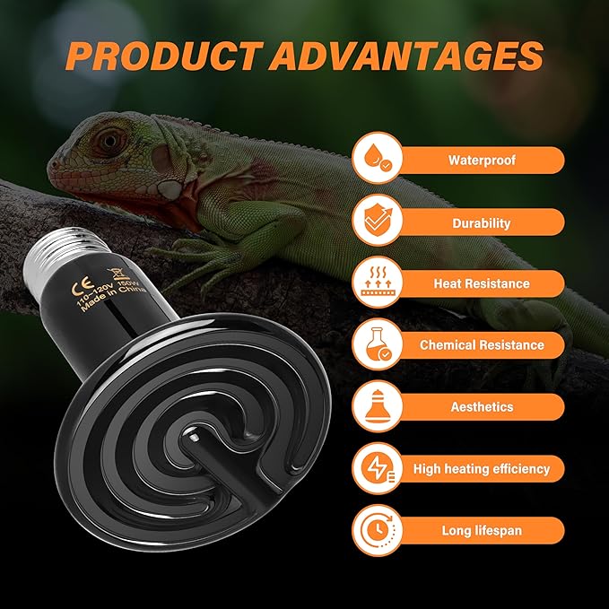Simple Deluxe 150W Ceramic Heat Emitter, Reptile Heat Lamp No Light Emitting Heat Bulbs for Amphibian Terrarium, Bearded Dragon Lizard Snake Turtle, Brooder Coop Incubating Chicken