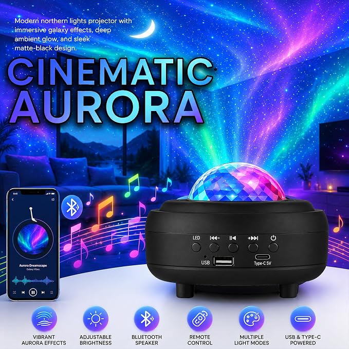 Galaxy Star Projector Light, 3-in-1 Galaxy Projector with Bluetooth Speaker, Northern Lights Aurora Projector Night Light for Kids Adults, Starry Night Light for Bedroom Gaming Room Home Office Decor