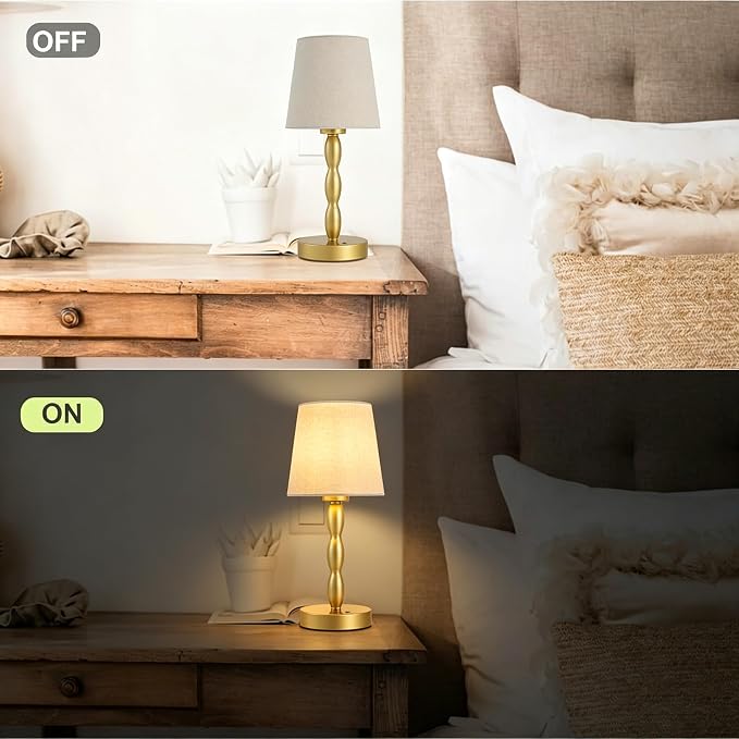 Rechargeable Cordless Table Lamp, 5000mAh Battery Powered Touch Desk Lamp, 3-Level & Stepless Dimmable Night Light, Portable Bedside Lamp for Bedroom, Outdoor, Bulb Included, Gold