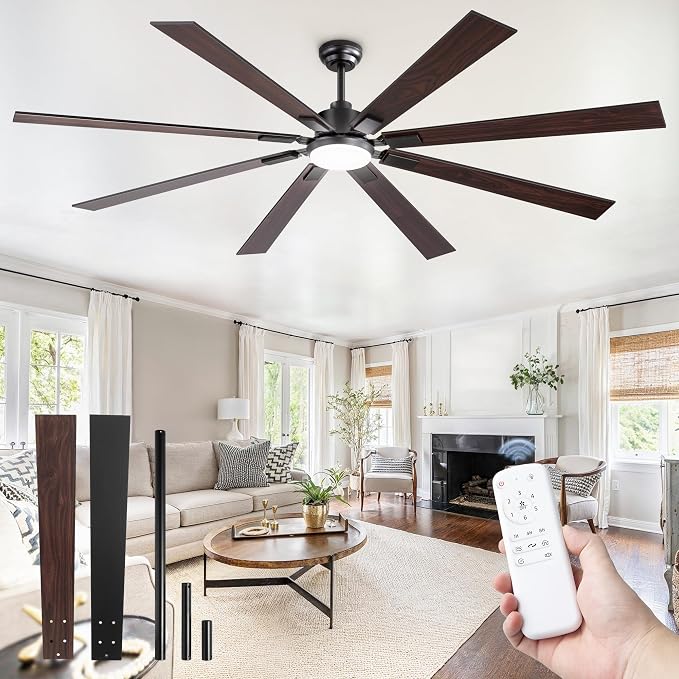 ZMISHIBO 80" Ceiling Fans with Lights for Shop, Garage, Remote | High CFM Powerful Airflow, Quiet DC Motor, 24W 3 CCT LED, Indoor/Covered Outdoor, Dual-Finish, Damp Rated, Black