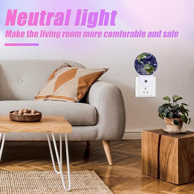 Earth Night Light Blue Planet Night Lights LED Lamp Round Plug into Wall Nightlight with Dusk to Dawn Sensor Home Hallway Stairway Kitchen Decor