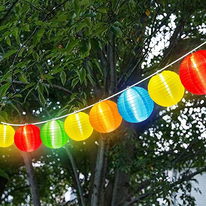Outdoor String Lights, 25FT Multicolor Lantern Lights String with 10 G40 LED Bulbs, Waterproof Chinese Lanterns for Patio, Backyard, Camping, Halloween and Party Decorations