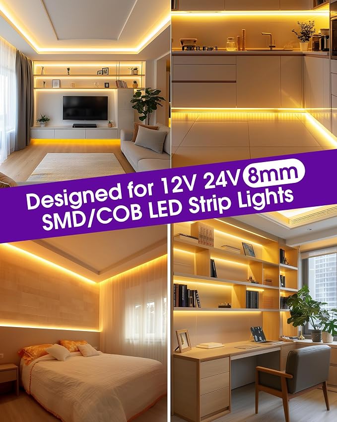 HitLights 12 Pack LED Connector 2 Pin 8mm Solderless LED Tape Lights Connector Transparent LED Strip Lights Connectors with Screwdriver Strip to Wire for 12V 24V Single Color LED Light Strips | Strip-to-Wire, Transparent, with Screwdriver, Work with 5V...