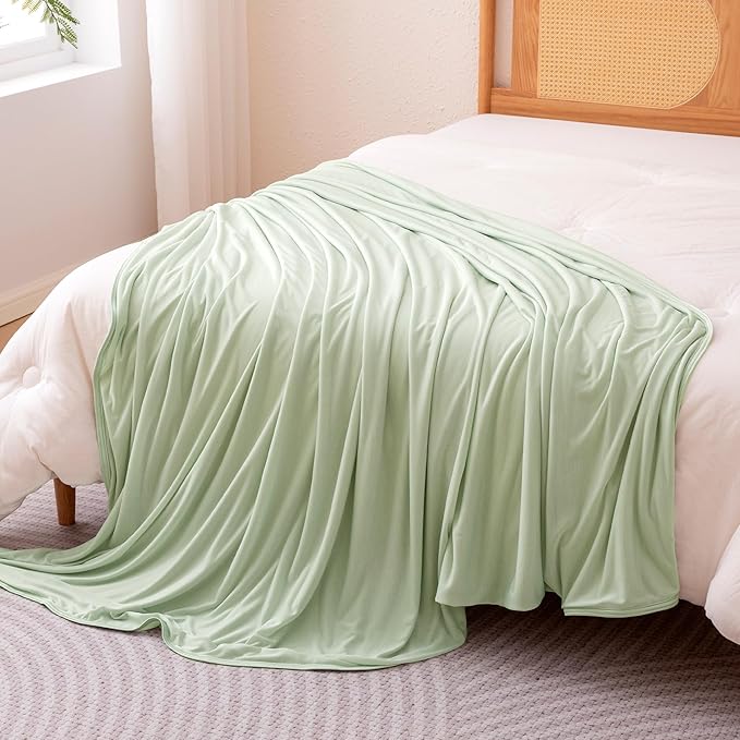 Amazon Basics Cooling Blanket for Hot Sleepers, Reversible Lightweight Thin Throw Blanket for Bed, Couch and Sofa, Twin XL (60" x 90"), Aloe Green