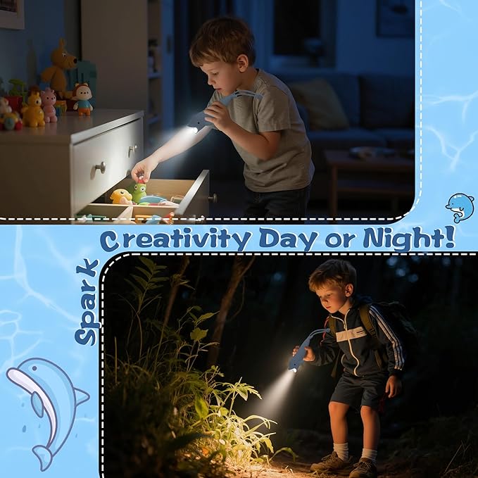 Kids Silicone Flashlight, Dimmable Flashlight for Toddlers Kids Boys Girls, Rechargeable Hanging Night Light for Camping, Night Walks and Home Use, Fun Animal Themed Portable Torch