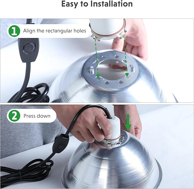 Simple Deluxe Clamp Lamp Light Socket with 10.5 Inch Aluminum Reflector and Bulb Guard, Suit for Max 250 Watt Lamp (No Bulb Included) with 18/2-Gauge 6 Feet Cord, 2-Pack