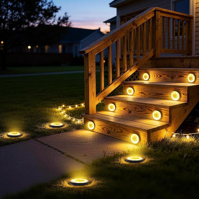 Joomer 2-in-1 Solar Lights Outdoor Waterproof, 8 Pack 8 LED, Warm White | Solar Powered Garden Lights Ground Disc Landscape Lighting for Patio Pathway Lawn Yard Driveway Walkway Deck Step