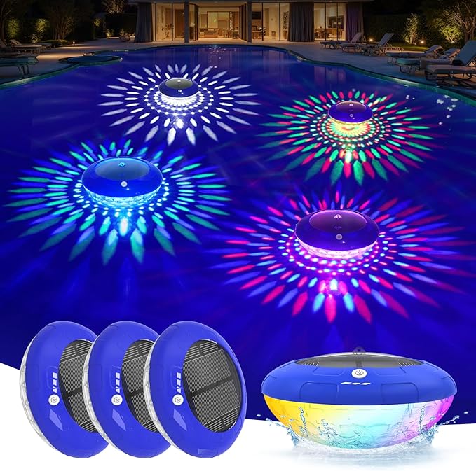 FirstE Solar Floating Pool Lights, RGB Color Changing Pool Floating Lights, Hangable IP68 Waterproof Solar Pool Light That Float for Pool Wedding Path Party Decoration, No Need Electric Wire