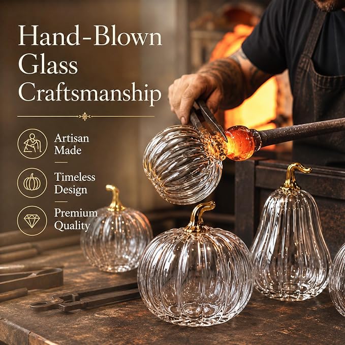 Yungyan Set of 3 Glass Pumpkin Lamp Shades Fall Decor,Clear | Pumpkin Candle Holder Rustic Thanksgiving Halloween Autumn Mantel Table Centerpiece Home Decoration, Lights Not Included