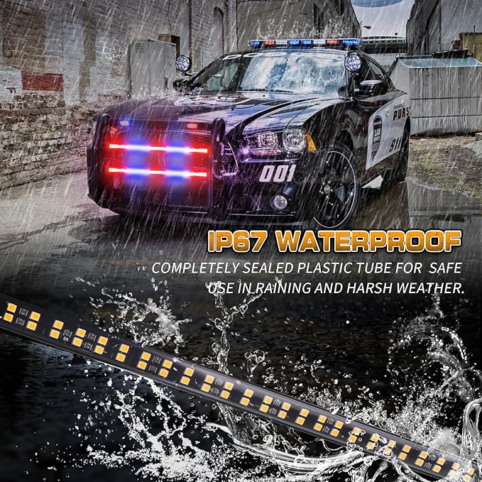 XRIDONSEN 2PCS 30 inch Truck Grill Police Lights Strip 360 LED Red Blue Lights Flashing Warning Hazard Caution Safety Grille Emergency Strobe Light for Law Enforcement Vehicles Trucks Pickup Car