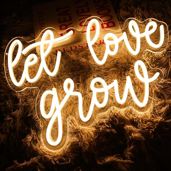 Let Love Grow Neon Sign for Wedding Dimmable Warm White 16.54 x 11.85" Led Sign for Bridal Shower Engagement Neon Light for Wedding Ceremony Succulent Bar Party Home Wall Art Bedroom Decor