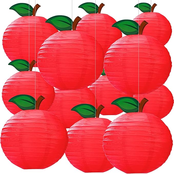 12 Pcs 10 Inch Back to School Decoration Red Apple Orchard Theme Hanging Paper Lanterns First Day of School Party Decor for Kindergarten Preschool Classroom Ceilings Decor Birthday Supplies