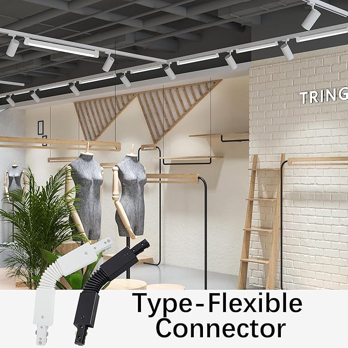 H Type Track Lighting Accessories, White Flexible Connector for Single Circuit 3-Wire-1 Track Rail, Track Connector for H Track System (White Flexible Adjustable Connector)