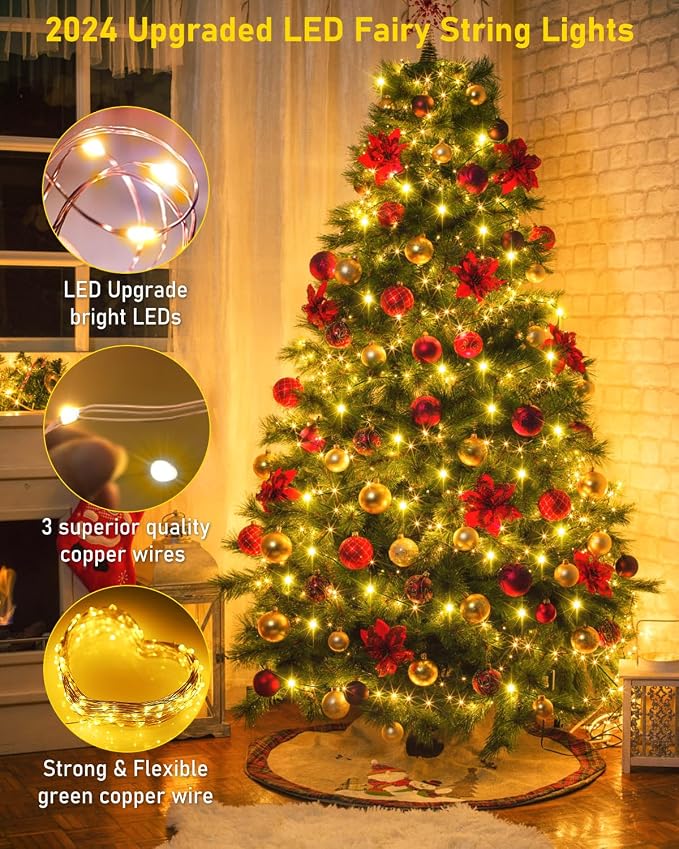 KNONEW 400FT 1200LED Outdoor Fairy Lights Plug in Warm White Xmas Decor | Timer, Memory, Dimmable, Remote, Waterproof, Copper Wire, Flexible, for Garden, Wedding, Party, Indoor/Outdoor, Christmas