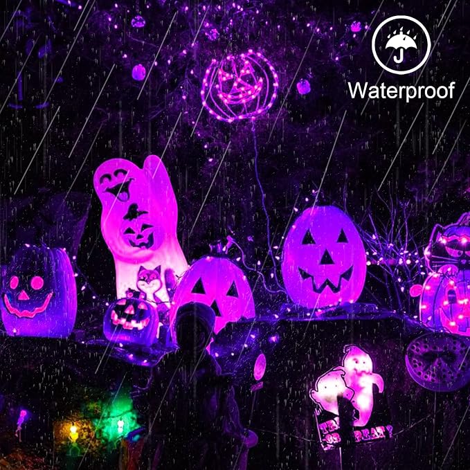 2 Pack Solar Copper Wire String Lights, 200 LED Purple Outdoor Decor | IP65 Waterproof, 8 Lighting Modes, Auto Dusk-to-Dawn, 10-12 Hour Runtime, Flexible Copper Wire, White Light