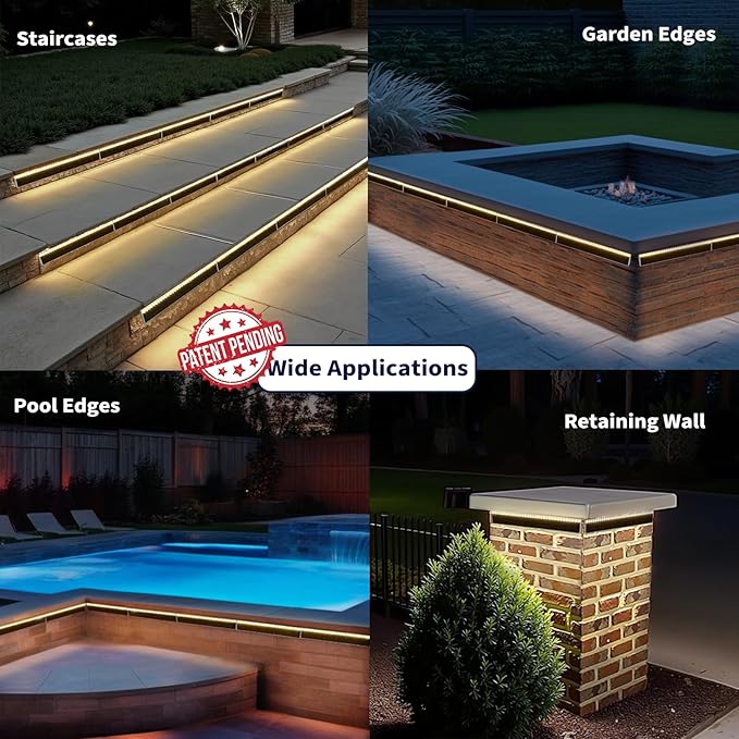 Solar Step Lights Outside, 33 Focused LEDs, Stair Light, 12PK | Downward Lighting, High Brightness, Modular, Waterproof Aluminum, Risers, Deck, Curbsides, Planter Edges, Warm White, 3000K
